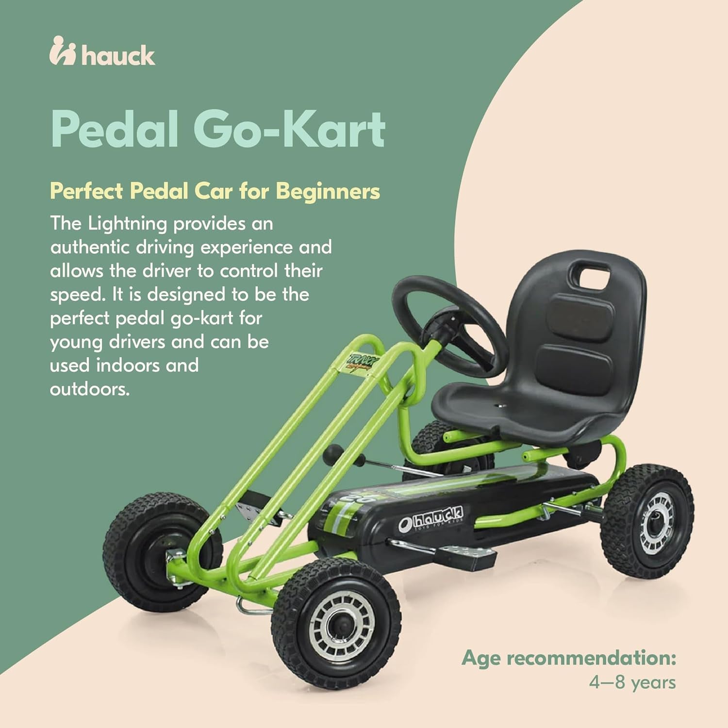 Kids Pedal Go Kart, 4 Wheel Bike Cart, Ride for Ages 4-8, Green- Outdoor Bicycle Karts with Plastic Wheels for Boys and Girls