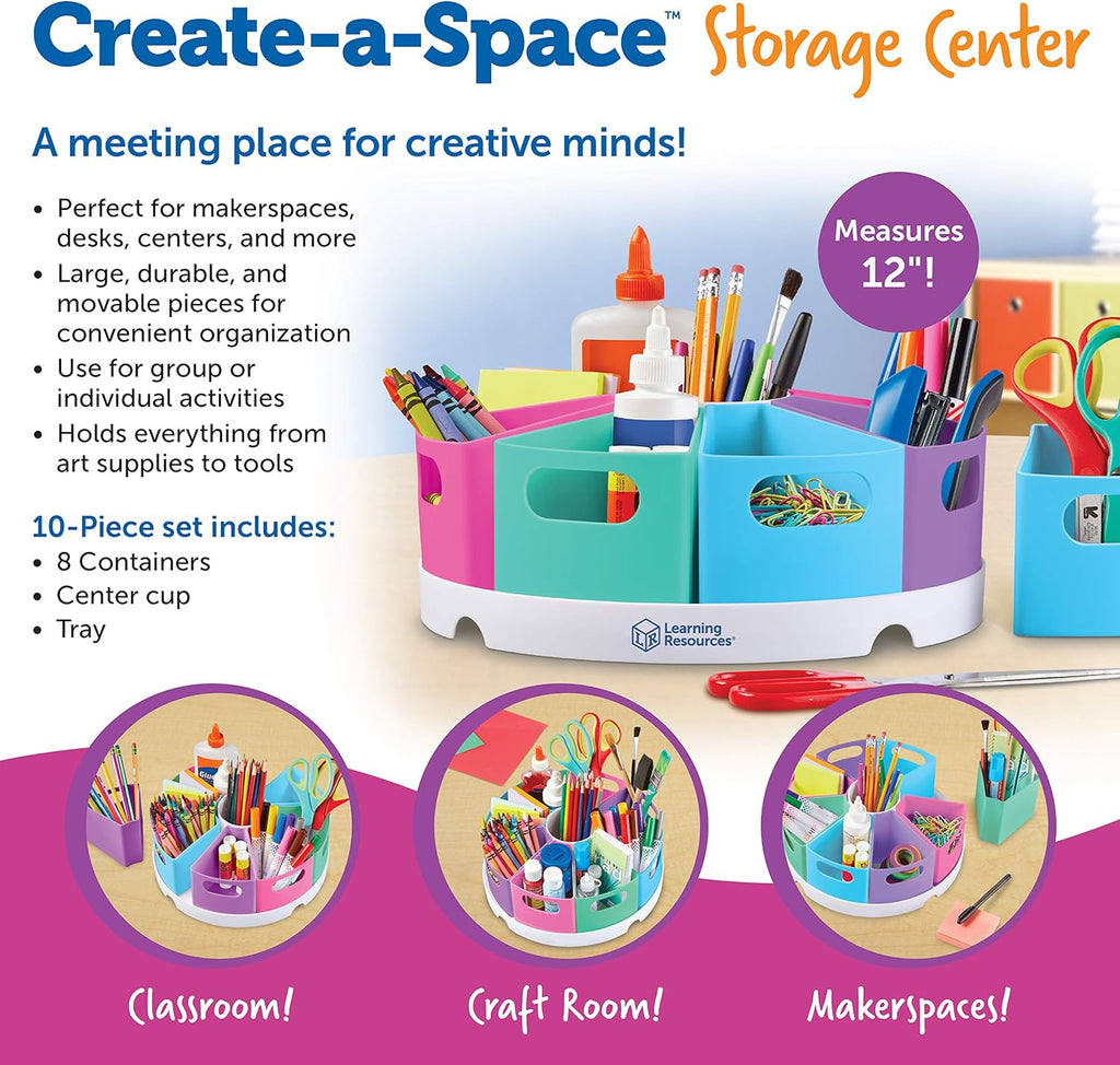 Create-A-Space Storage Center Pastel - Rotating Caddy Organizer for Kids, Art Supply Organizers for Markers, Pens and Pencils, Classroom Table Caddy for Teachers